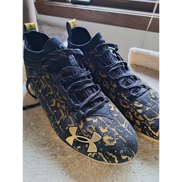 Under Armour Other - Under Armour Spotlight 2.0 Lux Suede High Black Gold Football Cleats Men's 10